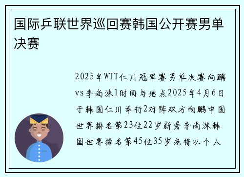 国际乒联世界巡回赛韩国公开赛男单决赛